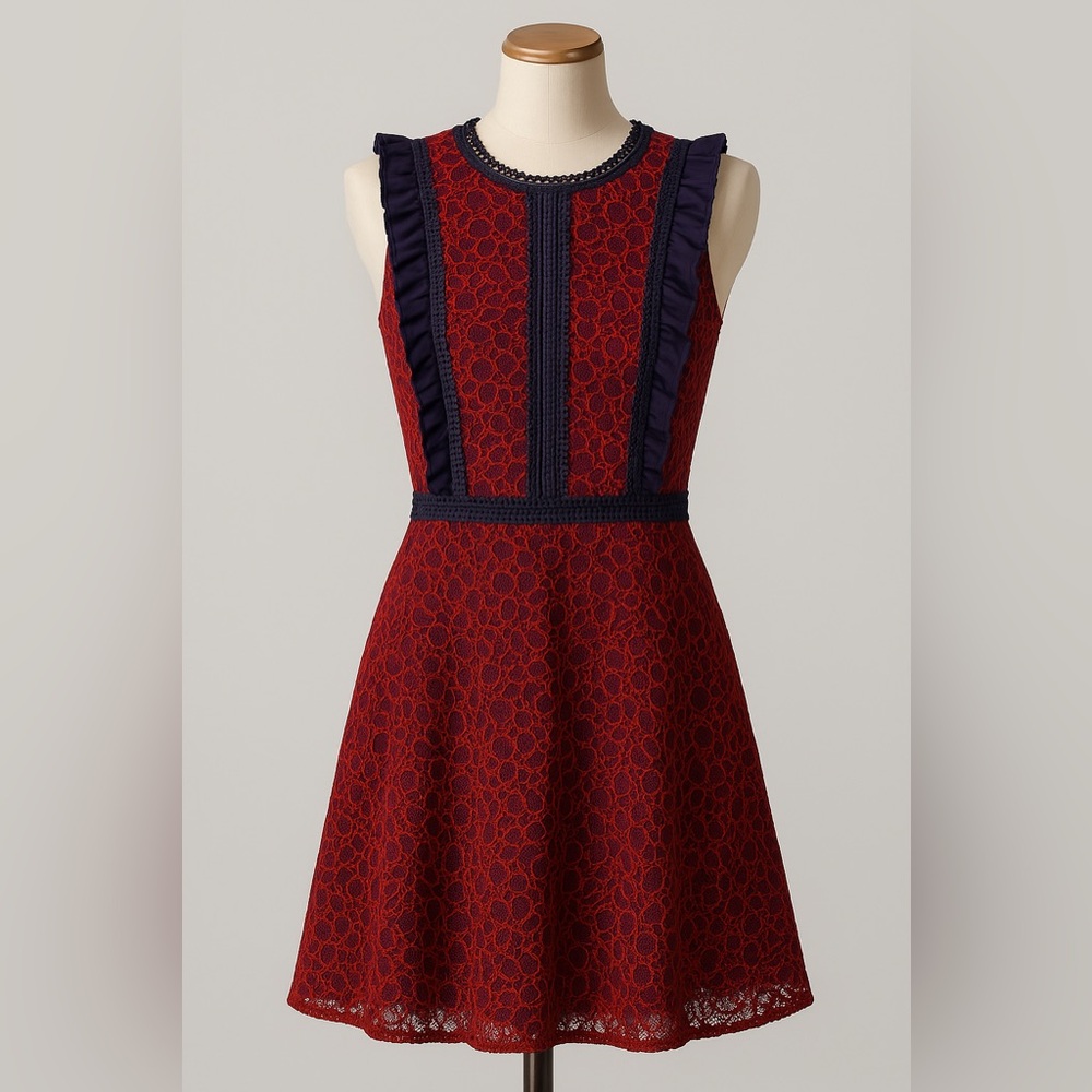 Mystic Red and Purple Lace Midi Dress